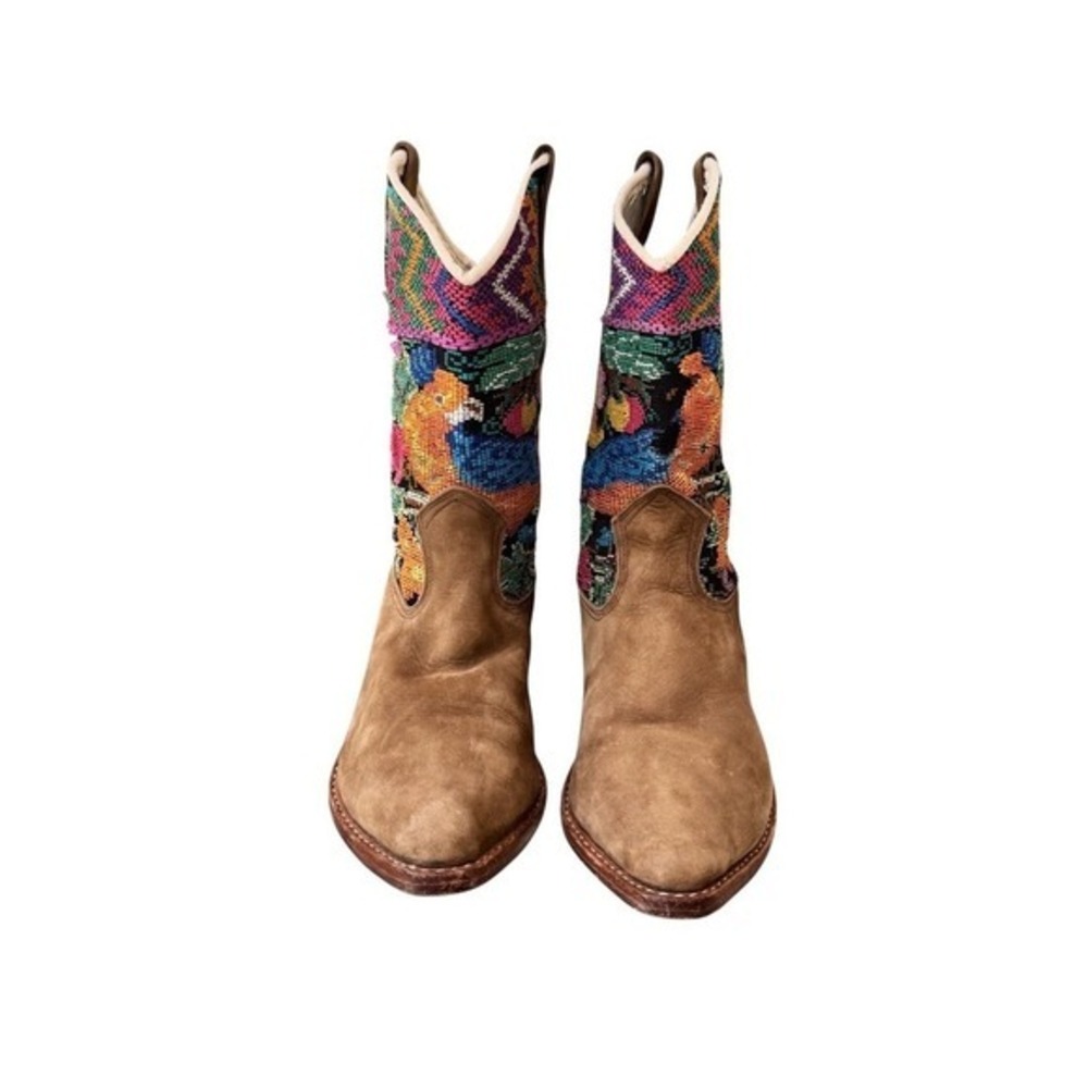 Genuine Suede Colorful Embroidered Southwestern Cowboy Boots - Picture 7 of 8